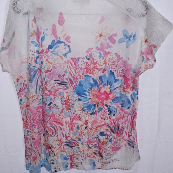 Oasis Pink and Blue Floral Short Sleeve Top - Picture 2 of 2